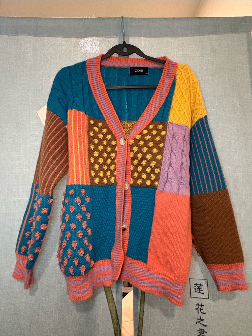 Cider Multicolor Patchwork Cable-Knit Women's Cardigan Sweater